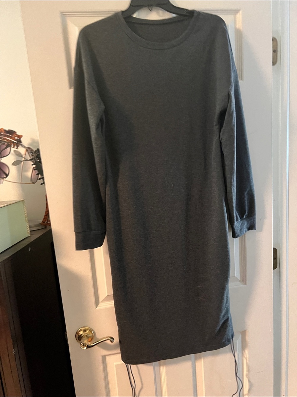 Classic Long Sleeve Crewneck Knit Dress - Charcoal